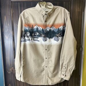 Croft & Barrow‎ Shirt Mens Size L Long Sleeve Button Up Wolf Mountains Outdoor